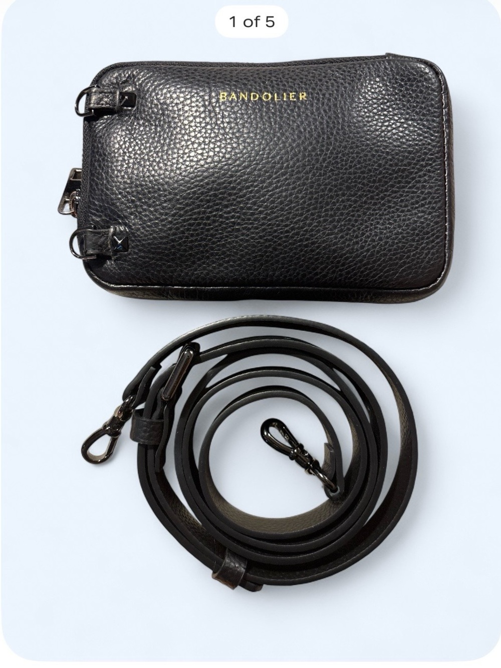 Bandolier Black Pebbled Leather Crossbody Pouch with Strap